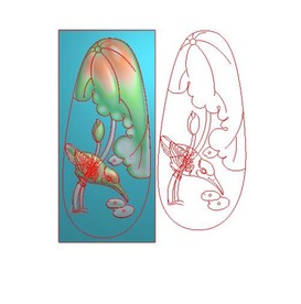 喜鹊花鸟椭圆荷花鸟挂件浮雕精雕