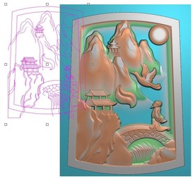 花鸟山水古代人物挂件精雕图浮雕