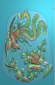 凤凰牡丹花挂件玉雕精雕图浮雕图