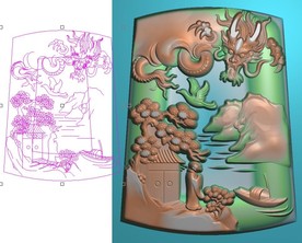 山水松鹤龙牌精雕图玉雕龙挂件