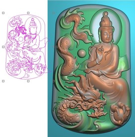 随行龙观音挂件玉雕图精雕图浮雕