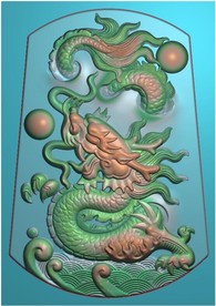 仿古龙牌单龙戏珠挂件精雕图浮雕