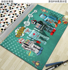 小机器人卡通儿童房地毯地垫