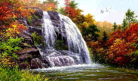 瀑布风景油画