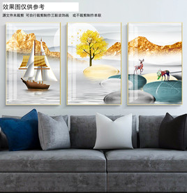 石來運(yùn)轉(zhuǎn)發(fā)財(cái)樹麋鹿裝飾畫