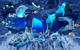 海底世界海豚3D背景墙
