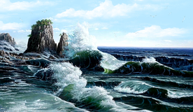 海浪海洋油画