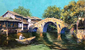 江南水乡油画