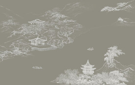 线条山水阁楼背景墙