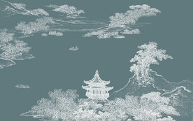 线条阁楼山水背景墙