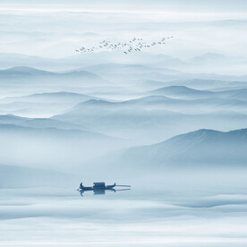 中式酒店水墨山水画背景墙