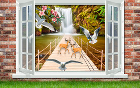 立體磚墻窗戶風(fēng)景電視背景墻