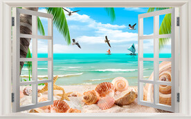 窗戶風(fēng)景貝殼電視背景墻