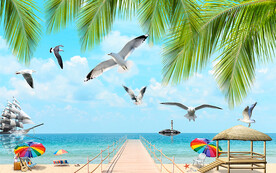 唯美風(fēng)景海鷗電視背景墻