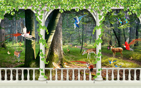 綠藤走廊森林麋鹿電視背景墻