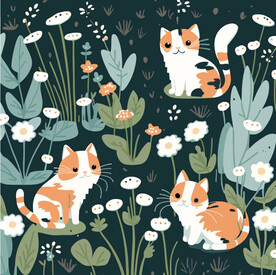 貓咪布料底紋卡通多彩圖案