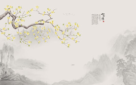 中式工筆花鳥畫電視背景墻