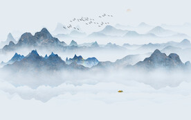 新中式床頭山水畫背景墻