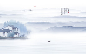 水墨江南山水情背景墻