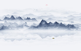 意境水墨山水畫背景墻
