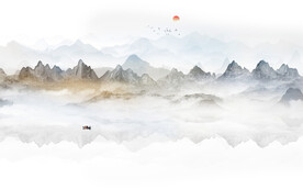 意境水墨山水畫背景墻