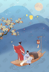 古風(fēng)書生出游賞花作詩