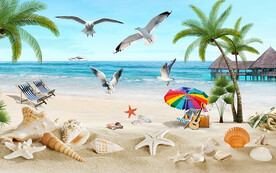 唯美沙灘椰子樹電視背景墻