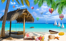 浪漫海島沙灘吊床電視背景墻