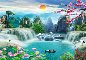 山水画影壁