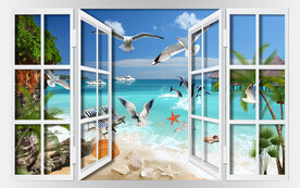 唯美海島沙灘椰子樹電視背景墻