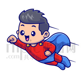 可爱卡通超人小男孩矢量素材插画