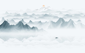 新中式壁畫山水畫電視背景墻