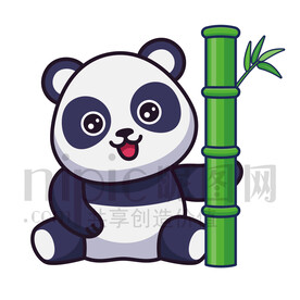卡通大熊貓和竹子
