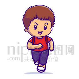 可爱卡通奔跑的小男孩