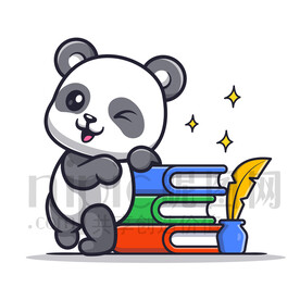 可愛(ài)卡通愛(ài)學(xué)習(xí)的大熊貓書(shū)籍