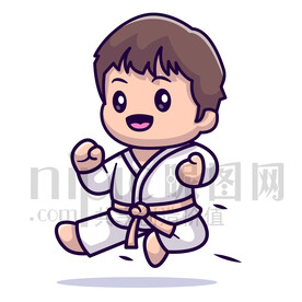 可爱卡通跆拳道小男孩