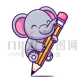 可愛卡通愛學(xué)習(xí)的大象