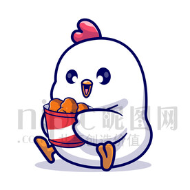 可愛卡通抱著炸雞的小雞