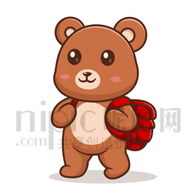 可愛卡通背著書包的小灰熊