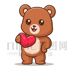 可愛卡通抱著愛心的小熊