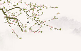 新中式花鳥畫電視背景墻