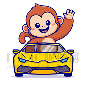 可爱卡通坐小汽车的小猴子