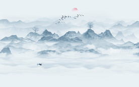 新中式床頭山水畫(huà)背景墻