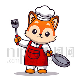 可愛卡通廚師小狐貍