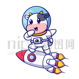 可愛卡通穿著宇航服的太空奶牛