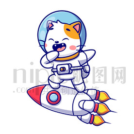 可愛卡通穿著宇航服的太空小貓咪