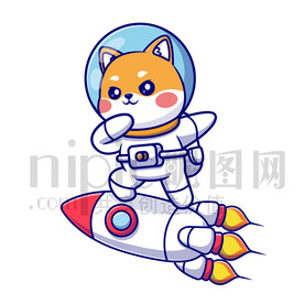 可愛卡通穿著宇航服的太空小狗