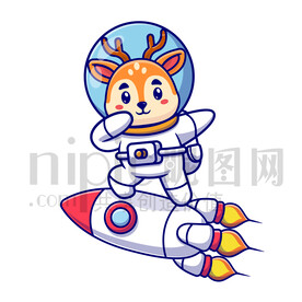 可愛卡通穿著宇航服的太空梅花鹿