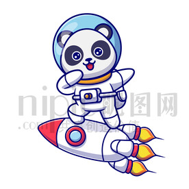 可爱卡通穿着宇航服的太空大熊猫
