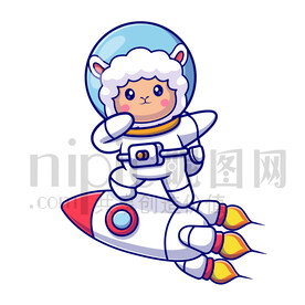 可愛卡通穿著宇航服的太空小羊